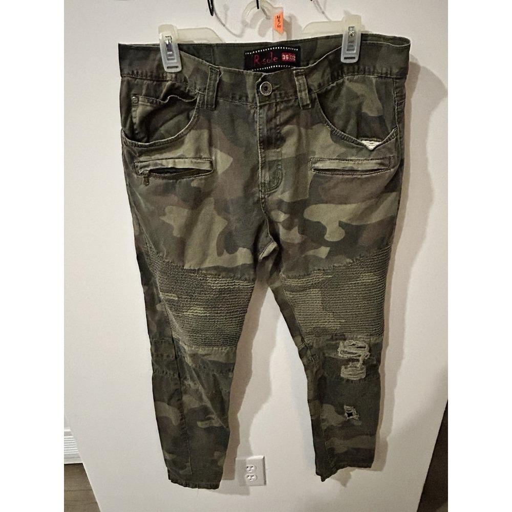R.Sole Distressed Camo Skinny Biker Pants  Men's 36x32